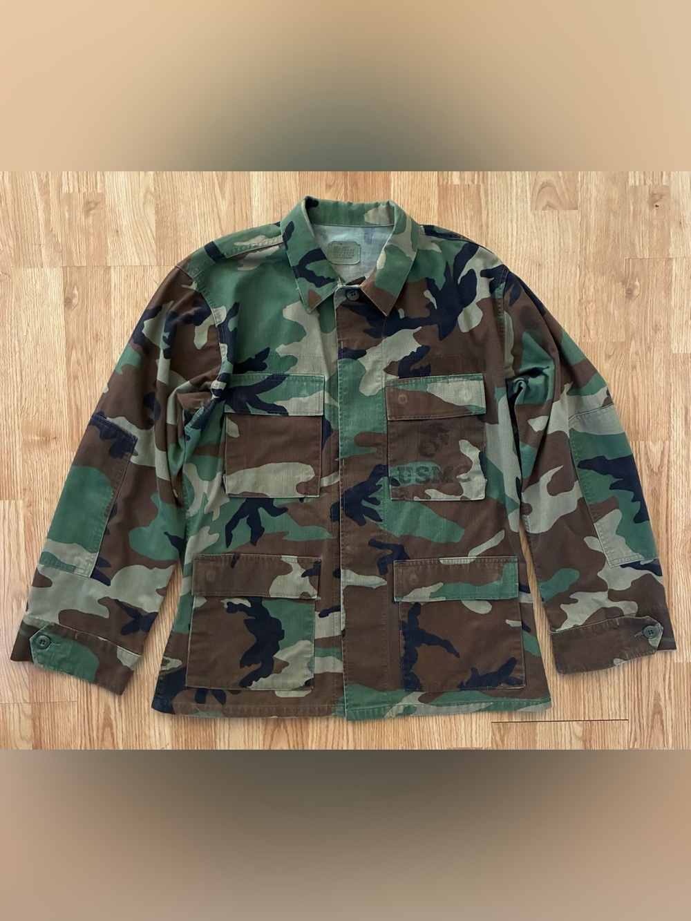 USMC Marines vintage Military Jacket Shirt  Woodland Camo Camouflage size S